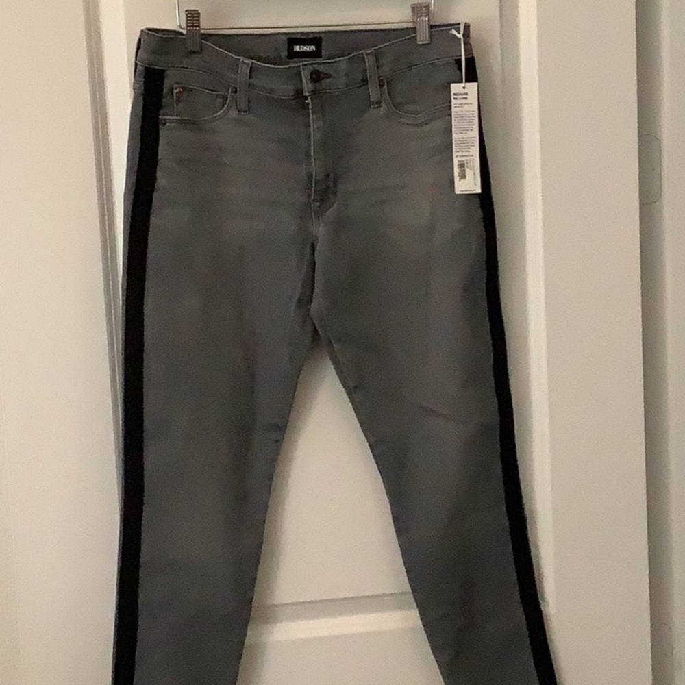Hudson “Natalie” gray jeans with Black Side Stripe